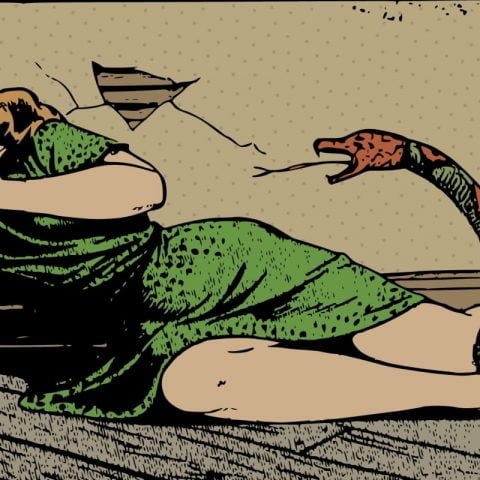 Illustrated comic of lady scared of snake